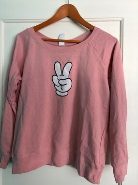 Pink Sweatshirt with Peace “Mickey” Hand Graphic
